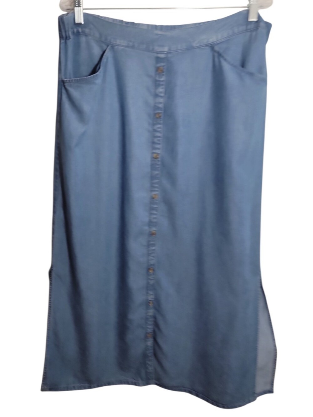 J. Jill pull on denim blue maxi skirt  women's plus size 1X button detail front